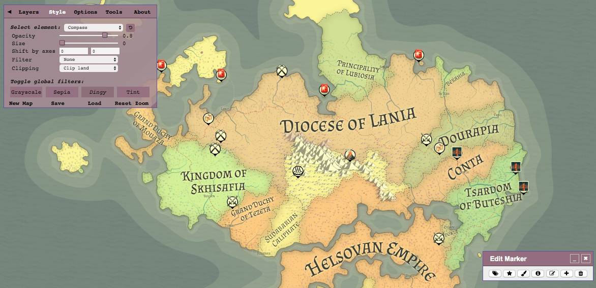 Example of Agazaar fantasy map generator result with customizations