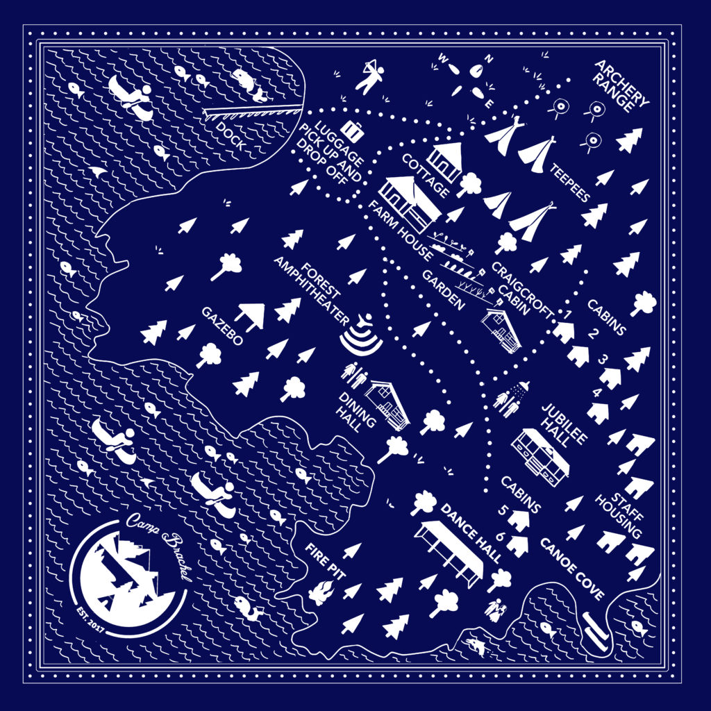 Camp Brachel Bandana Map Blue with White Icons custom campground ...