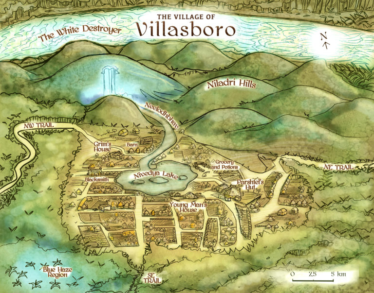Fantasy village map with river and hills illustration of town dungeons and dragons dnd d&d 5e village map for campaign party villboro valatium imperium novel fantasy worldbuilding custom cartography creations