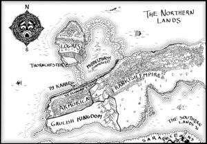 Ink hand drawn Tolkien style simple fantasy map