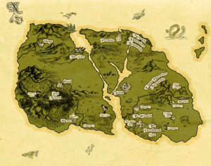 green fantasy map with monsters for game