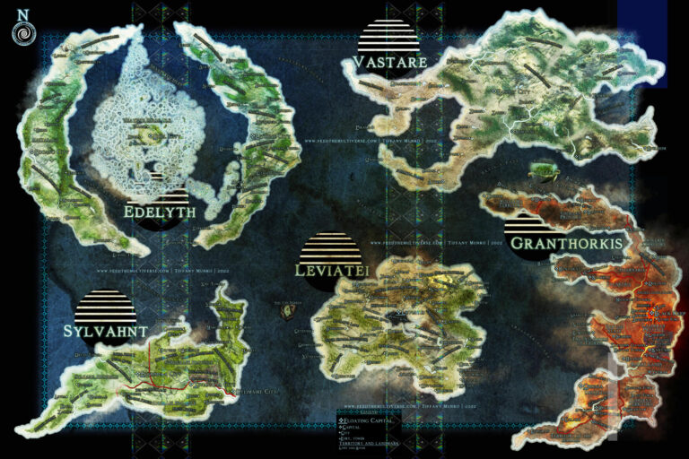 Vastare, Sylvant, Granthorkis – dark blue fantasy world map