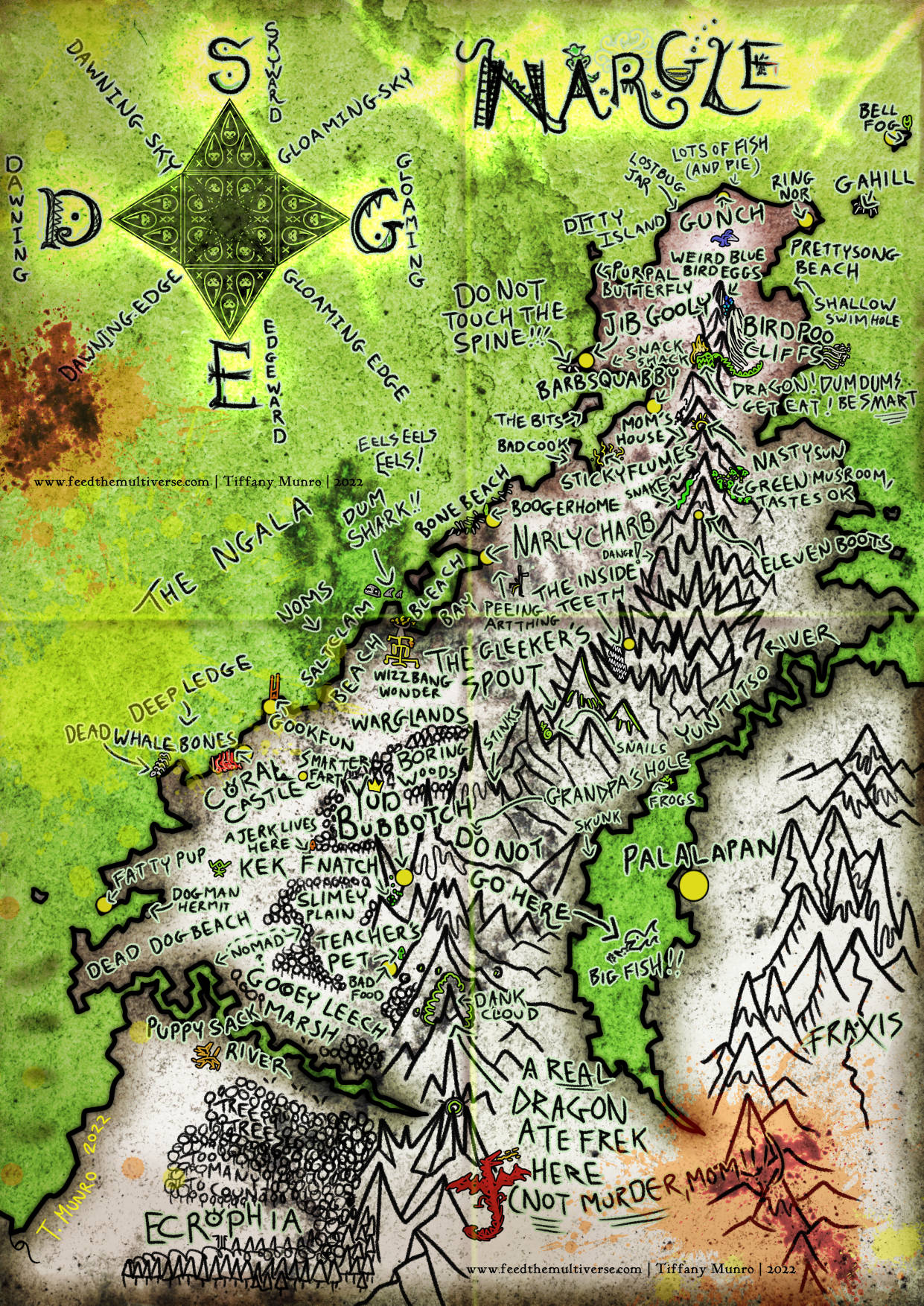 Nargle Goblin Map hand lettered fantasy map weird gross and zany