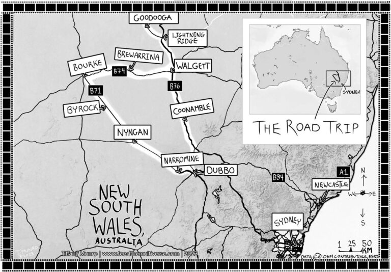 New South Wales Australia Road Trip map for book about Australian Photographer