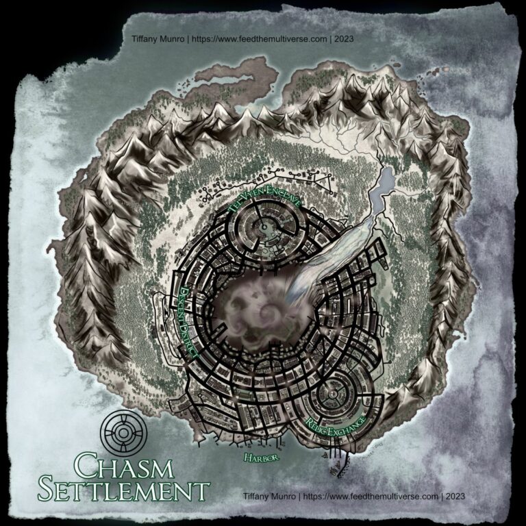 Abyss chasm settlement island city dungeon ttrpg concentric rings city